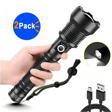 DKTIOP LED Handheld Flashlight, 100000 Lumens Super Bright, USB Rechargeable Waterproof, High/Medium/Flash Modes, Zoomable Torch for Hiking Camping(2 Pack)