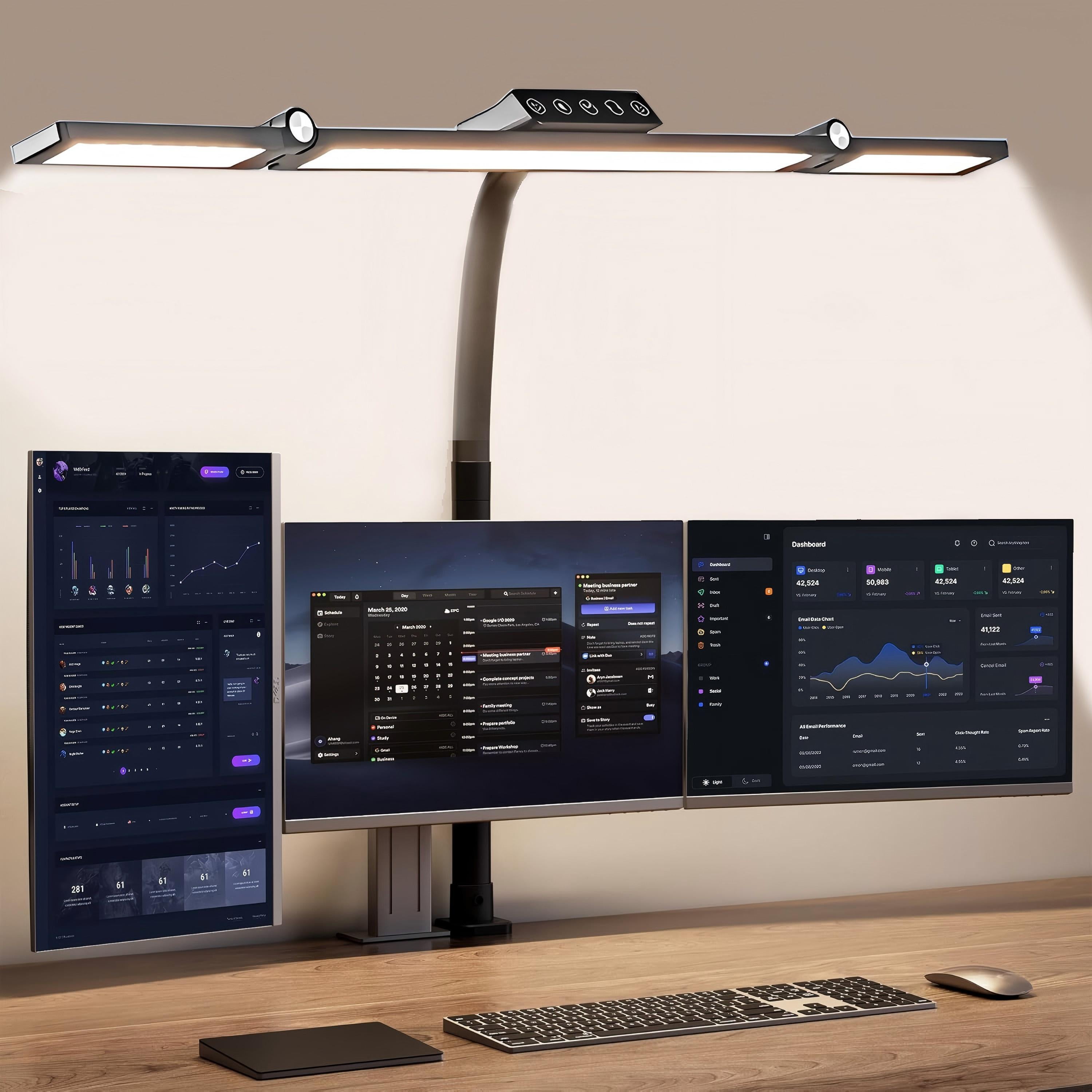 DKTIOP Large Desk Lamps for Home Office, 27.1 Architect Desk Lamp with Clamp, 24W Ultra Bright LED Desk Light Stepless Dimming Eye-Caring Office Desk Lamp for Study Work