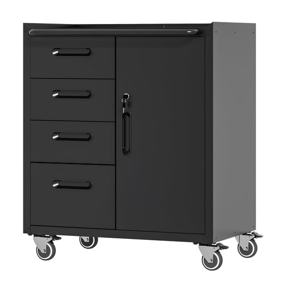 DKYNDSYN Mobile Tool Storage Cabinet with 4 Drawers and 1 Door, Metal Garage Rolling Cart with Lock and Adjustable Shelf, 29.5x16.5x34.6 inches, 500 lbs Capacity, Assembly Required, Black