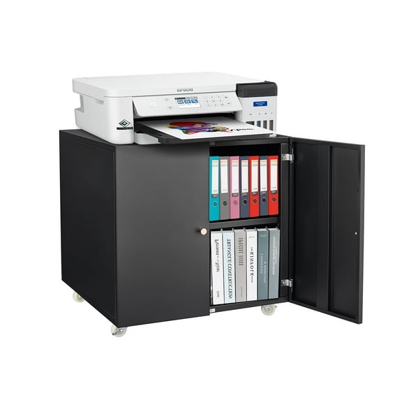 DKYNDSYN Printer Stand with Storage Cabinet for Home Office, Heavy Duty Rolling Printer Cart, Adjustable Shelf, Lockable Wheels, Black