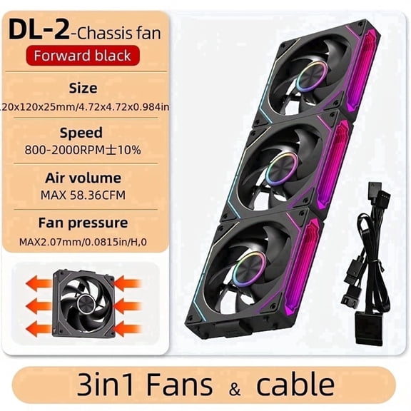 DL-2 120mm ARGB PWM PC Case Fans, 3-Pack Black High Airflow Cooling Fans for Computer Case