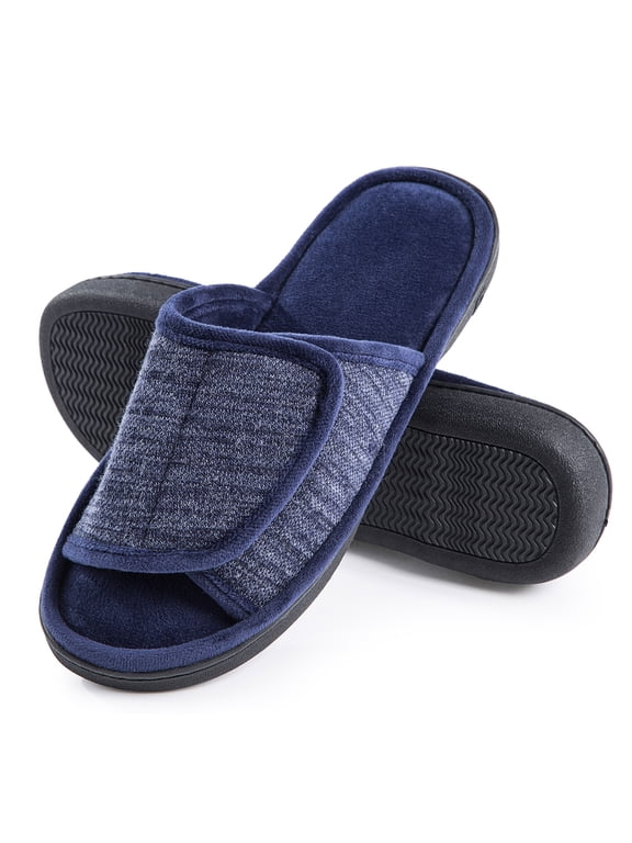 DL Adjustable Mens Slippers Memory Foam Open Toe House Slippers