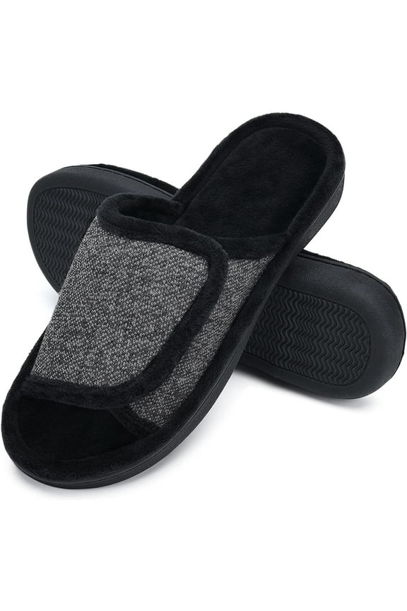 DL Adjustable Mens Slippers Memory Foam Open Toe House Slippers