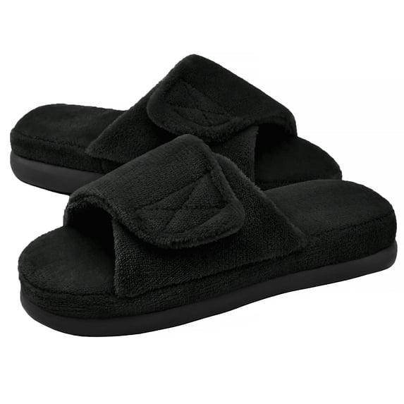 DL Adjustable Womens Open Toe Slippers Memory Foam, Comfy Slip On Summer House Slippers for Women Indoor with Velcro, Cozy Breathable Non-Slip Women's Home Bedroom Slipper Ladies