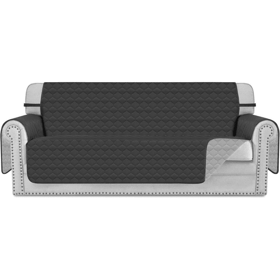 DL DREAMFIELD LINEN Reversible Quilted Water-Resistant Oversized Sofa Slipcover, Gray/Light Gray