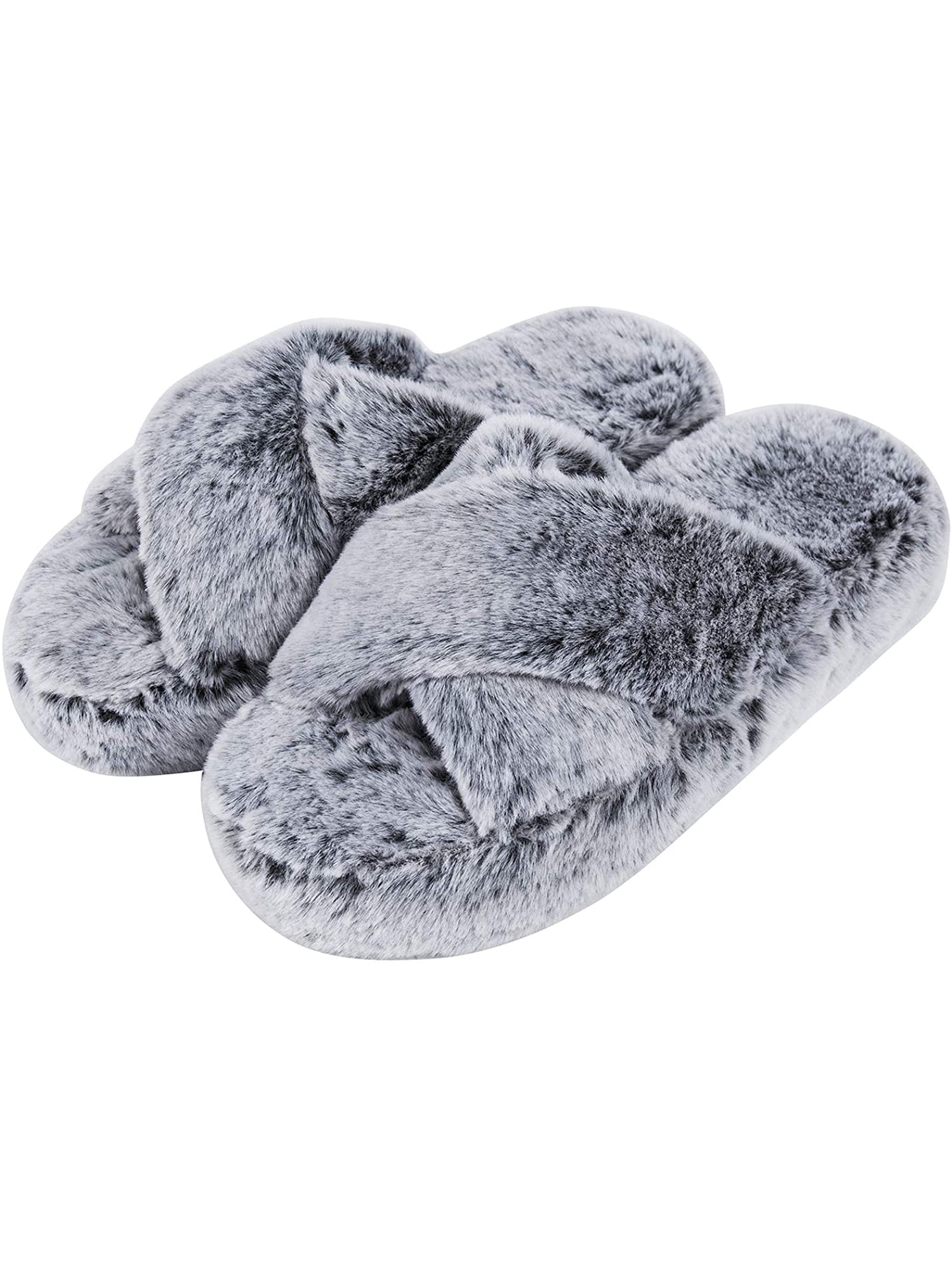 DL Fluffy Womens House Slippers Cross Band