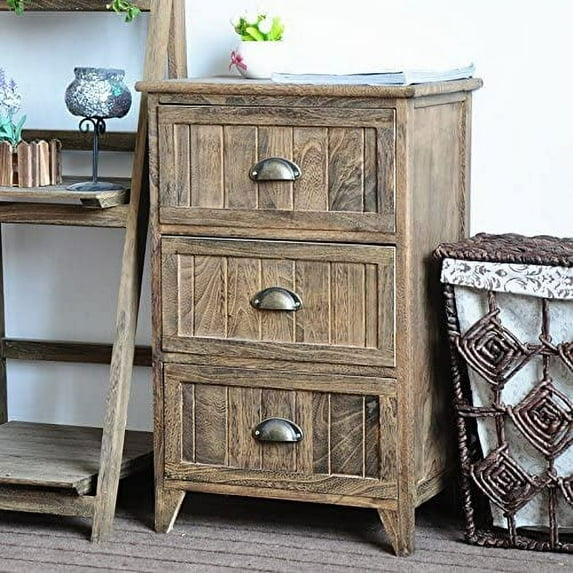 DL Furniture Fully Assembled Wood Classic Jungle Natural Nightstand 3 Drawer Shelf Organizer Jungle Natural Finish
