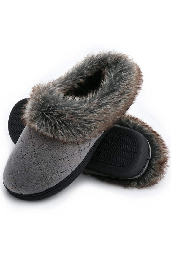 DL Memory Foam Winter House Slippers for Women, Cozy Warm Woman Indoor Bedroom Houseshoes Slipper Non-Slip Closed Back