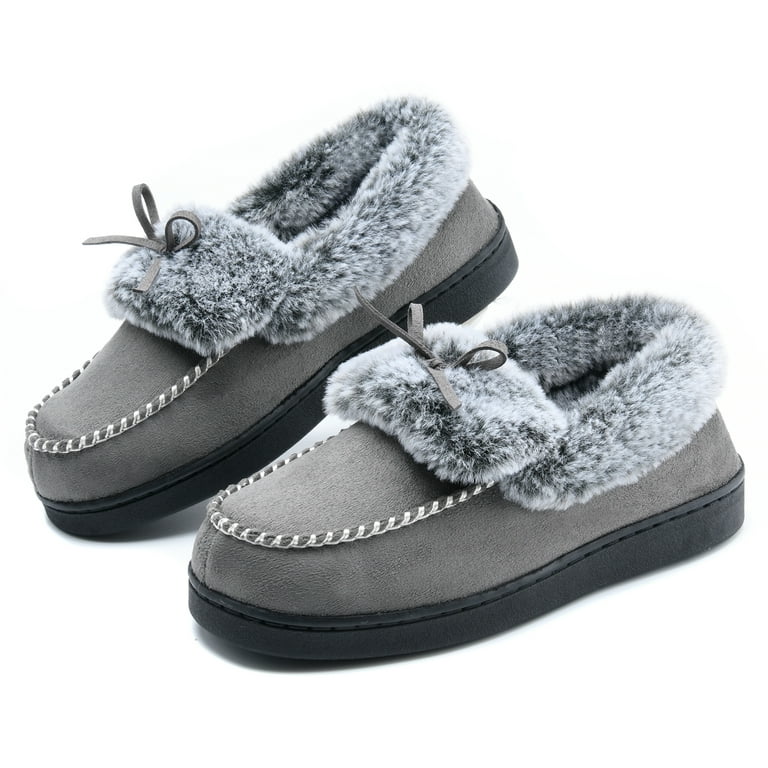 DL Womens Fuzzy Warm Moccasin Slippers Memory Foam Soft Fluffy