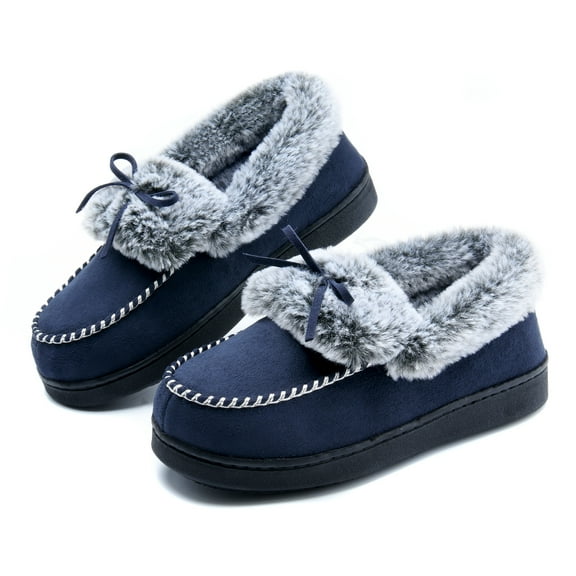 DL Womens Fuzzy Warm Moccasin Slippers Memory Foam Soft Fluffy Winter House Shoes Slippers