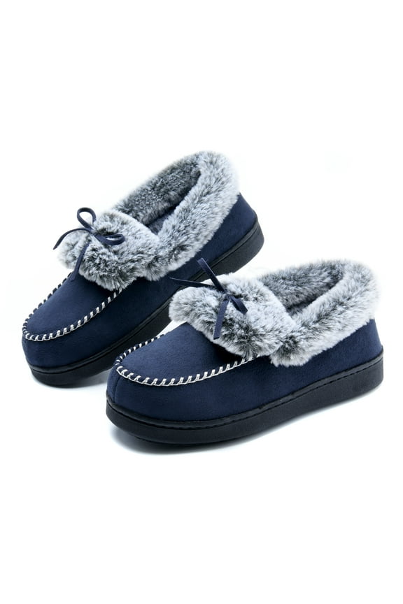 DL Womens Fuzzy Warm Moccasin Slippers Memory Foam Soft Fluffy Winter House Shoes Slippers