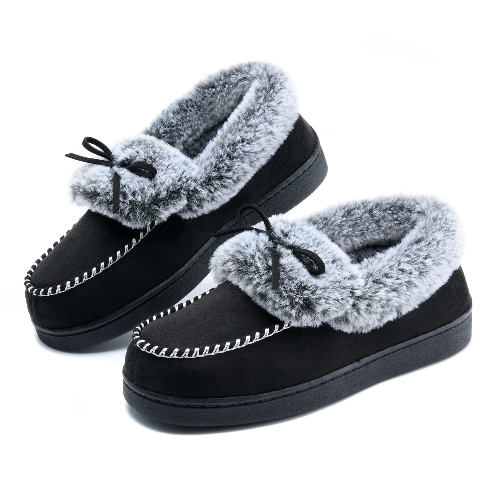 DL Womens Fuzzy Warm Moccasin Slippers Memory Foam Soft Fluffy Winter
