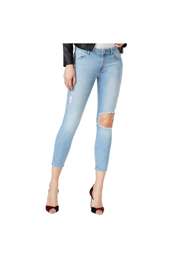 Womens Ripped Cropped Jeans, Blue, 28