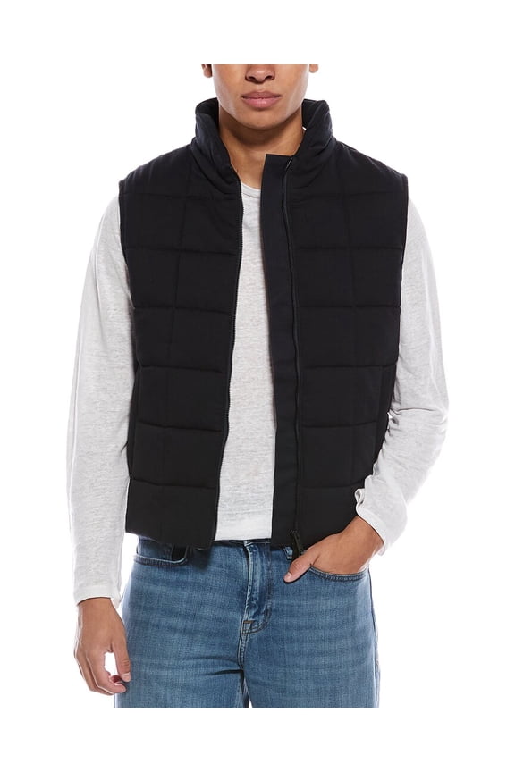 mens  Suede-Trim Quilted Vest, m, Blue