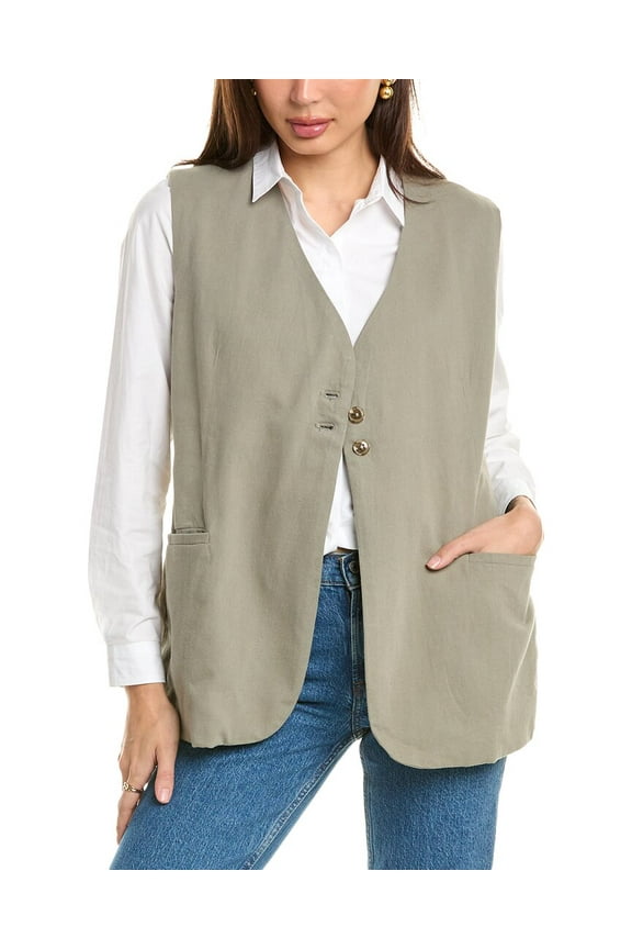 womens  Zia Linen-Blend Vest, xs, Green