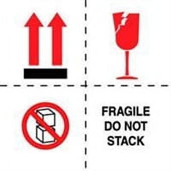 #DL4501 4x4" Fragile Do Not Stack (Boxes/Arrows/Broken Glass) Label 500 PCS