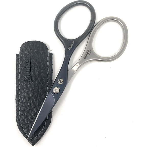 Niegeloh Professional Self Sharpend Titanium Black Stainless Steel Manicure Pedicure Nail Scissors - Made in Solingen Germany | Packed with Shpitser Genuine Leather Case