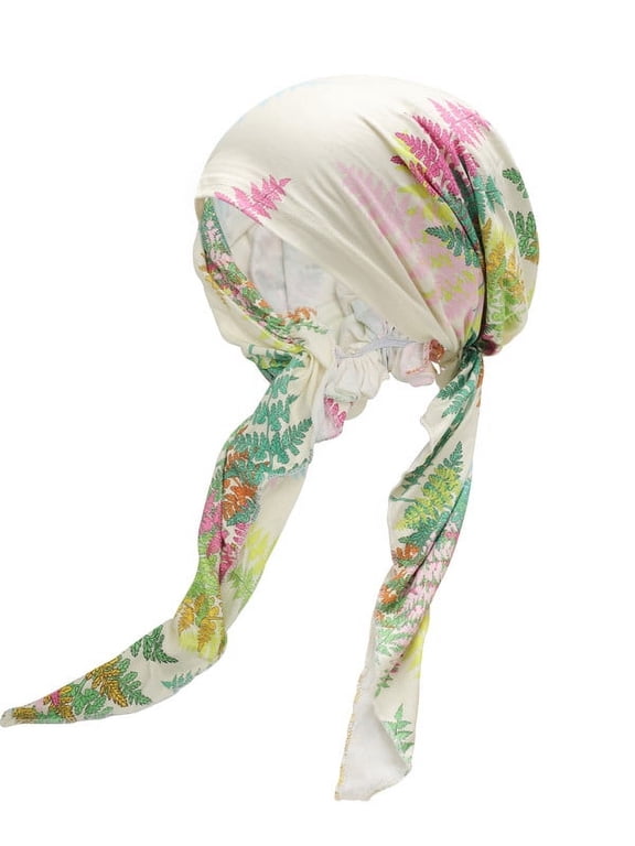 Chemo Headwear for Women Head Scarf Lightweight Turban Headwraps Beanie Skull Cover Cap, Leaves Beige