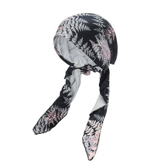 DLAPL Chemo Headwear for Women Head Scarf Lightweight Turban Headwraps Beanie Skull Cover Cap, Leaves Pink Black