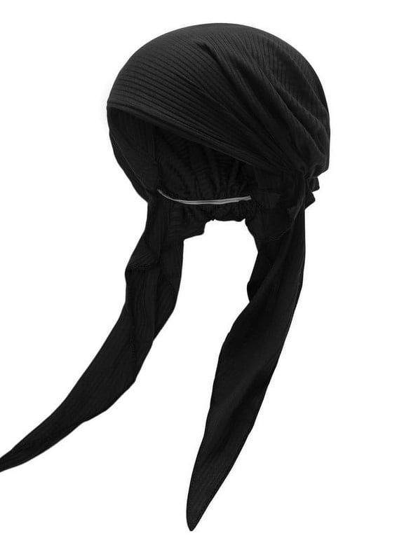 Chemo Headwear for Women Head Scarf Lightweight Turban Headwraps Beanie Skull Cover Cap, Solid Black