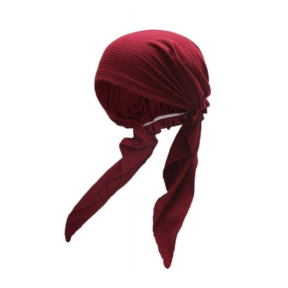 DLAPL Chemo Headwear for Women Head Scarf Lightweight Turban Headwraps Beanie Skull Cover Cap, Solid Burgundy