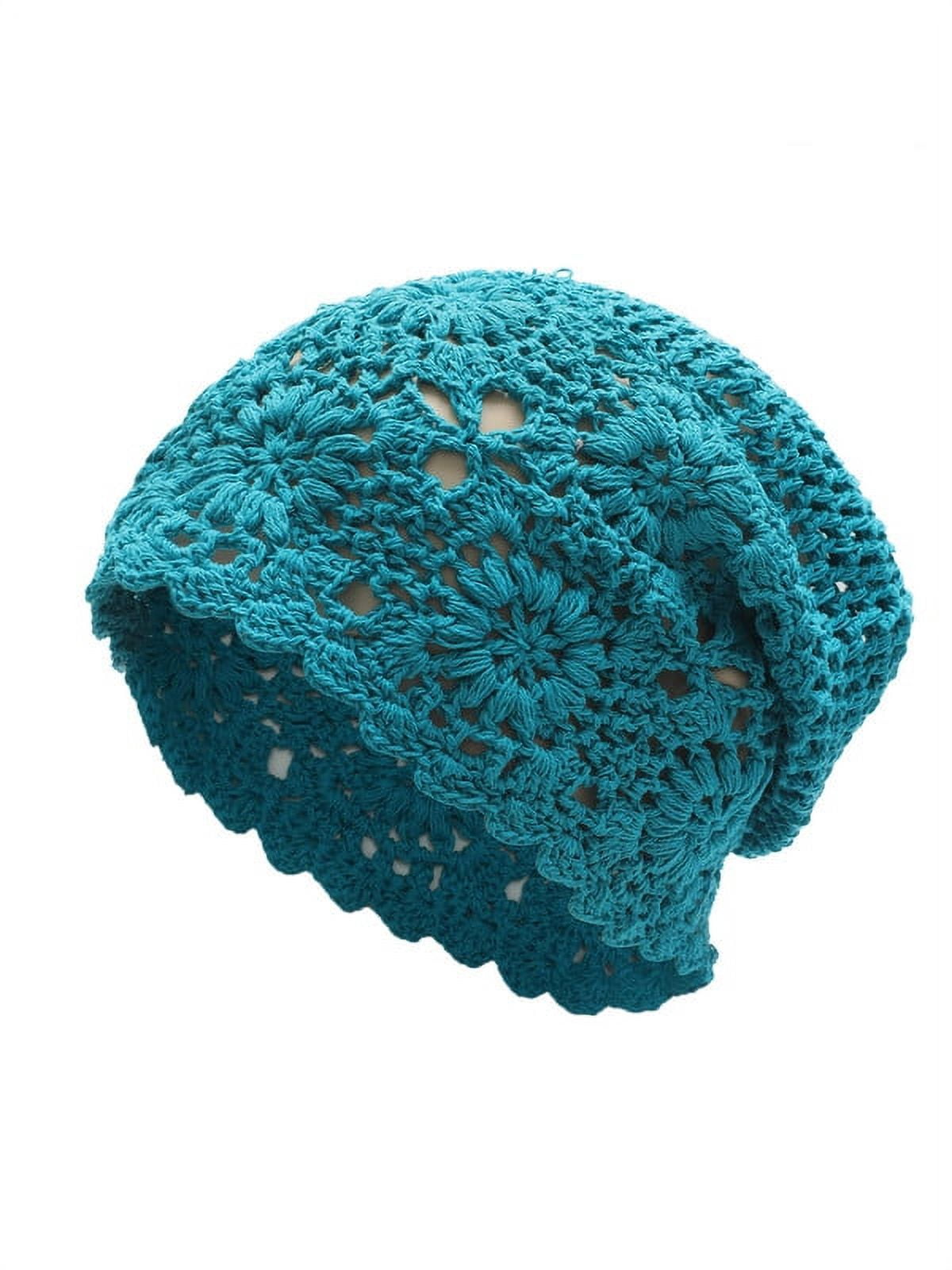 Women\'s Cotton Crochet Slouchy Beanie Hat Knit Summer Skull Cap Solid Blue Summer Skull Hat - Etsy main image 3