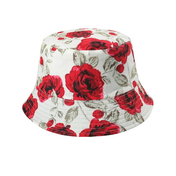 DLAPL Cute Print Bucket Hat for Women Men Teens Summer Beach Fisherman Cap, Rose White