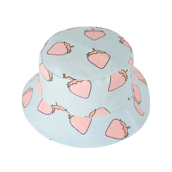 DLAPL Cute Print Bucket Hat for Women Men Teens Summer Beach Fisherman Cap, Strawberry Blue