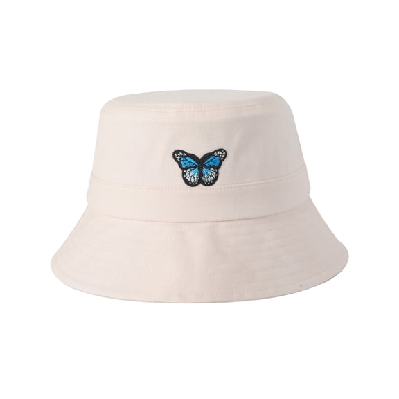 DLAPL Embroidered Bucket Hat for Women Men Fashion Summer Beach Fisherman Cap, Butterfly Beige