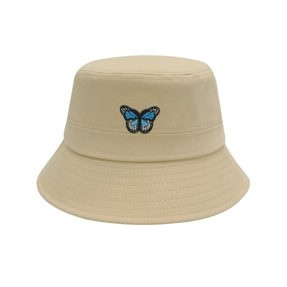 DLAPL Embroidered Bucket Hat for Women Men Fashion Summer Beach Fisherman Cap, Butterfly Khaki