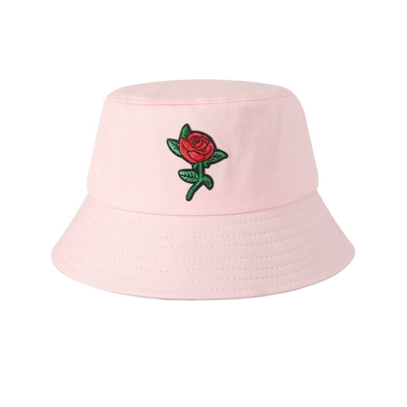DLAPL Embroidered Bucket Hat for Women Men Fashion Summer Beach Fisherman Cap, Rose Pink