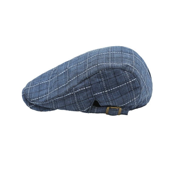 DLAPL Men's Cotton Flat Cap Summer Newsboy Beret Ivy Gatsby Cabbie Driving Hat (Plaid Blue)