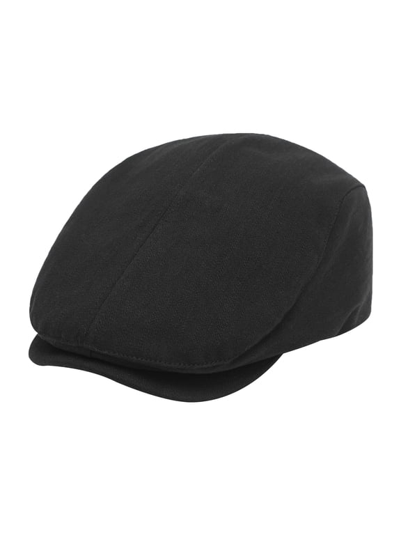 Men's Cotton Flat Cap Summer Newsboy Beret Ivy Gatsby Cabbie Driving Hat (Back Buckle Black)