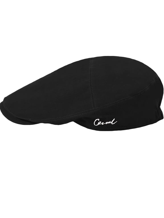 Men's Cotton Flat Cap Summer Newsboy Beret Ivy Gatsby Cabbie Driving Hat (Solid Black)