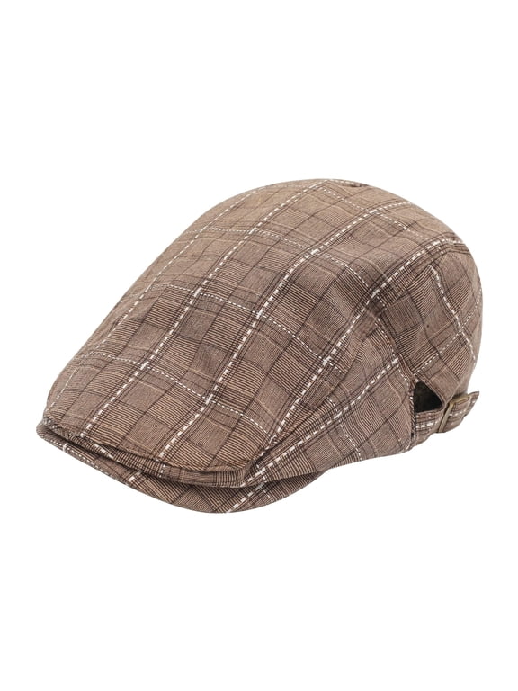 Men's Cotton Flat Cap Summer Newsboy Beret Ivy Gatsby Cabbie Driving Hat (Plaid Coffee)
