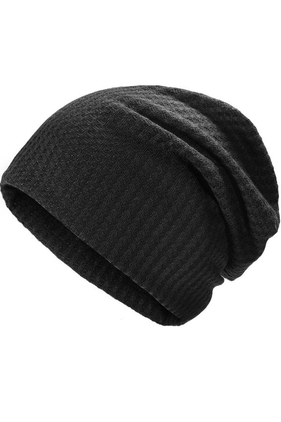 Slouchy Beanie Hat for Men and Women Lightweight Soft Skull Cap Chemo Headwear (Solid Black)