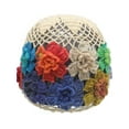 thumbnail image 1 of DLAPL Women's Cotton Crochet Floral Cutout Beanie Hat Handmade Knit Summer Skull Cap (Flowers Beige), 1 of 3