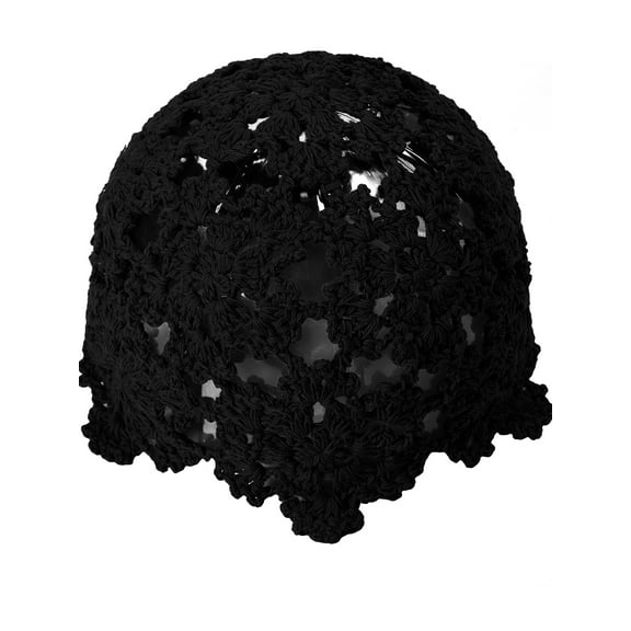 DLAPL Women's Cotton Crochet Floral Cutout Beanie Hat Handmade Knit Summer Skull Cap (Solid Black)