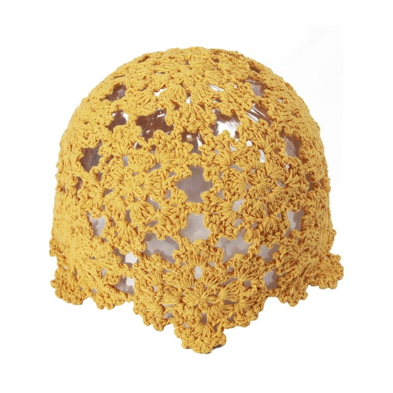 DLAPL Women's Cotton Crochet Floral Cutout Beanie Hat Handmade Knit Summer Skull Cap (Solid Yellow)