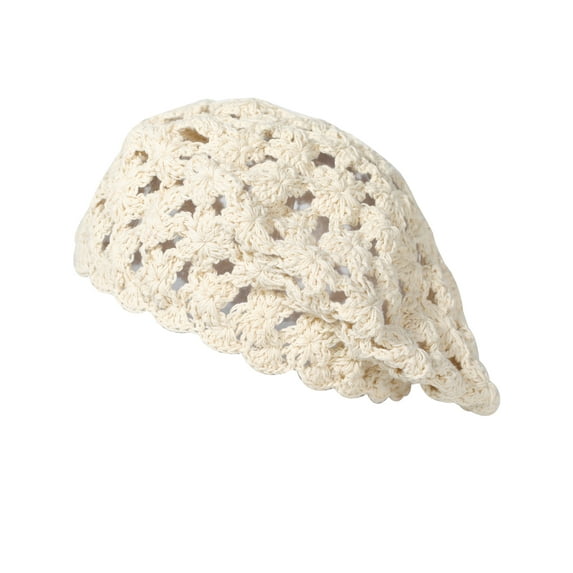 DLAPL Women's Cotton Slouchy Beret Hat Crochet Floral Cutout Handmade Knit Beanie Hat (Solid Beige)