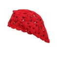 thumbnail image 1 of DLAPL Women's Cotton Slouchy Beret Hat Crochet Floral Cutout Handmade Knit Beanie Hat (Solid Red), 1 of 3