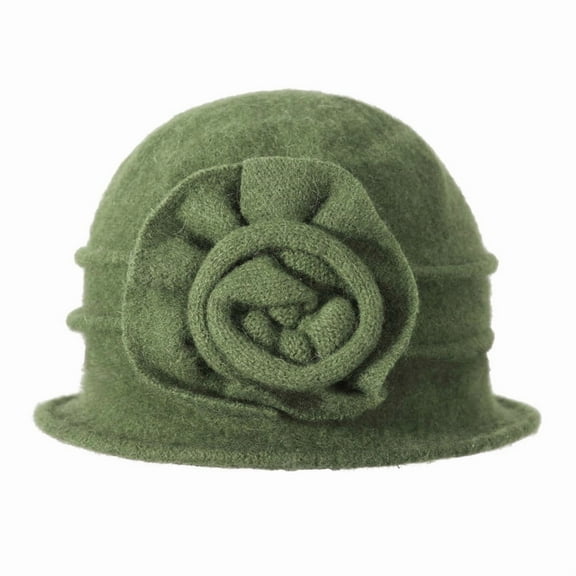 DLAPL Women's Wool Cloche Bucket Hat with Flower Accent,Floral Green