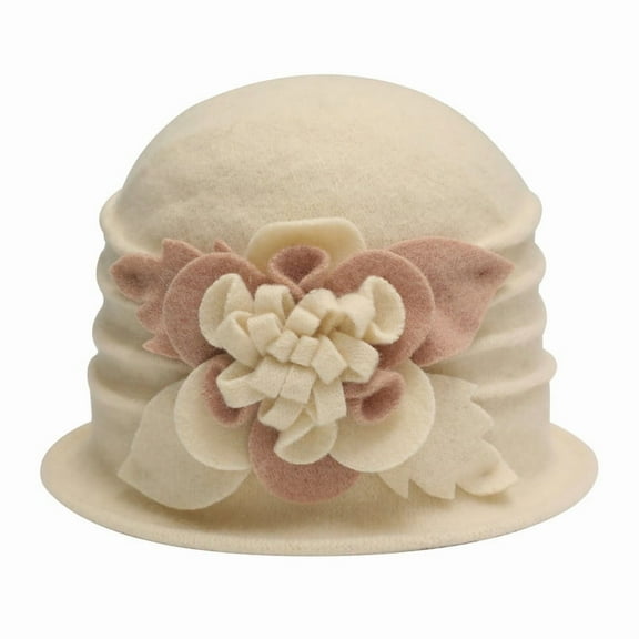 DLAPL Women's Wool Cloche Bucket Hat with Flower Accent,Mixed Beige