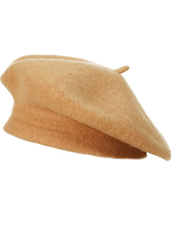 Wool Beret Hat for Women Solid Color Classic French Style Beret Cap (Camel)