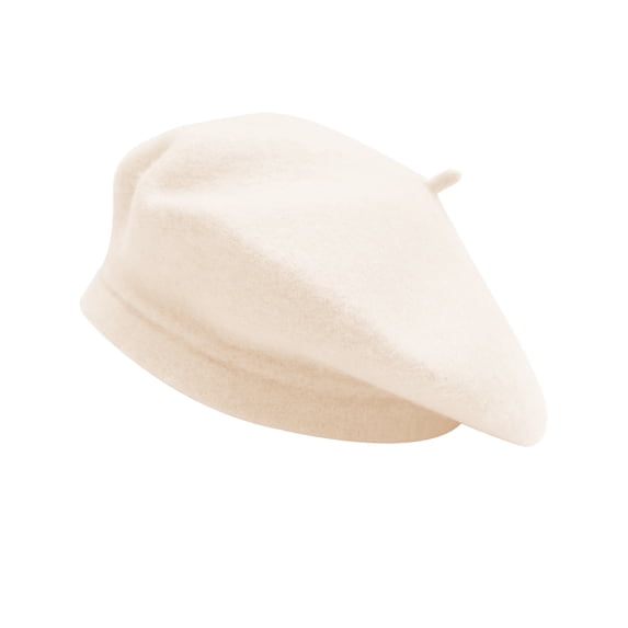 DLAPL Wool Beret Hat for Women Girls Solid Color Classic French Style Beret Cap (Creamy-White)