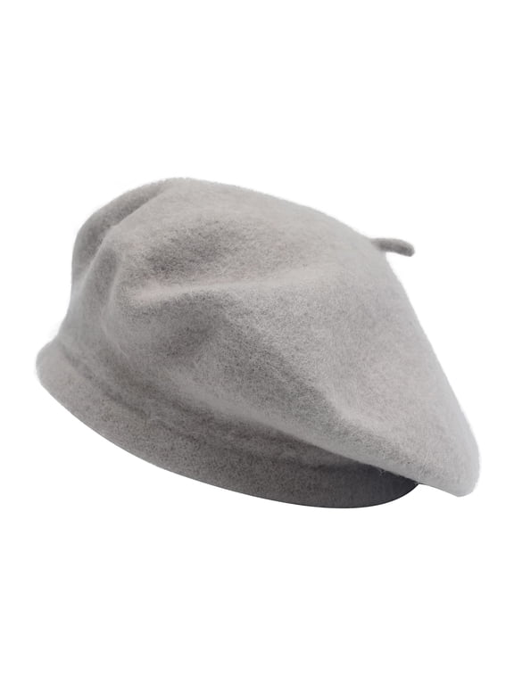 Wool Beret Hat for Women Solid Color Classic French Style Beret Cap (Gray)