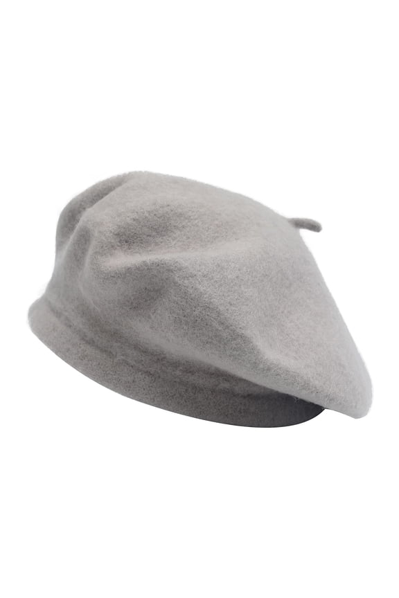 Wool Beret Hat for Women Solid Color Classic French Style Beret Cap (Gray)