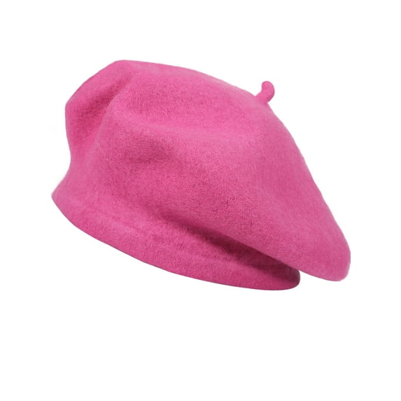 DLAPL Wool Beret Hat for Women Solid Color Classic French Style Beret Cap (Hot Pink)