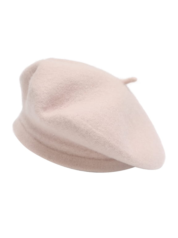 Wool Beret Hat for Women Solid Color Classic French Style Beret Cap (Marble Pink)