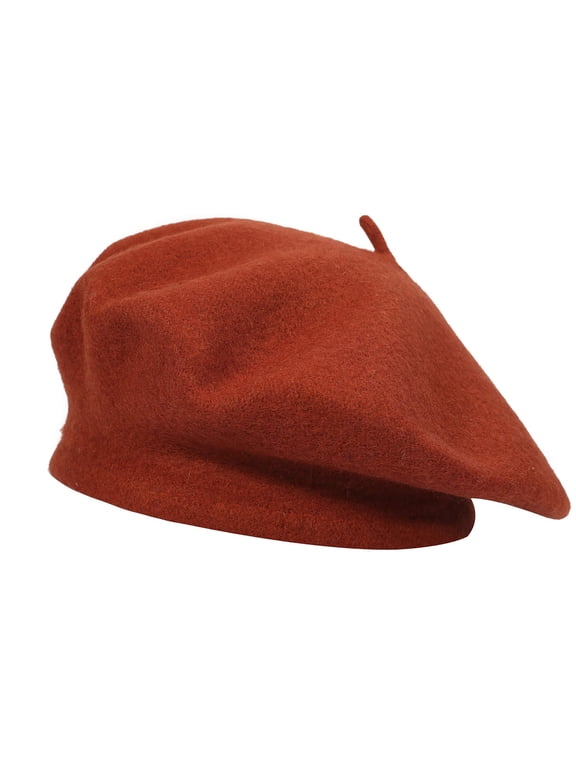 Wool Beret Hat for Women Solid Color Classic French Style Beret Cap (Rust)